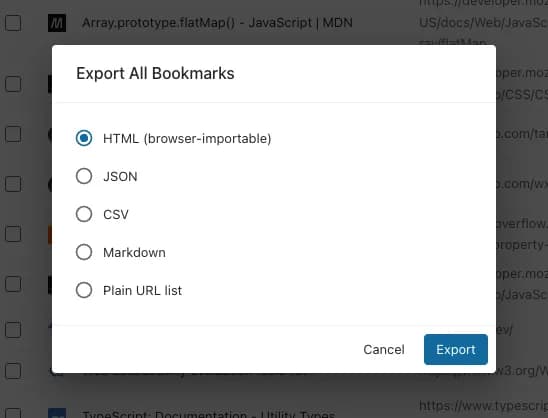 Import and Export interface screenshot