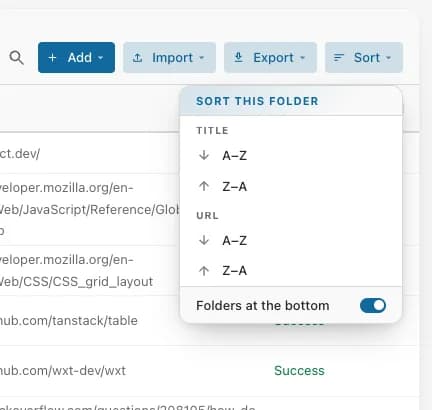 Sorting and Filtering interface screenshot